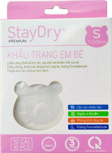 Khẩu trang trẻ em StayDry Size S - Trắng
