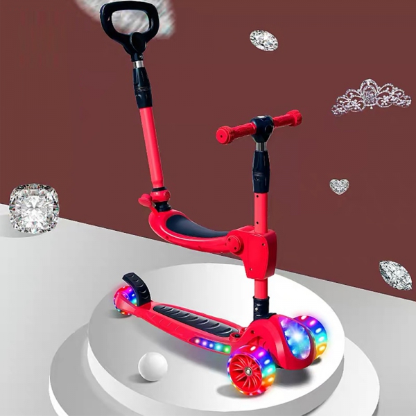 Xe scooter nhạc đèn có ghế ngồi, cần đẩy 3in1 Animo ZT-605 (Đỏ)