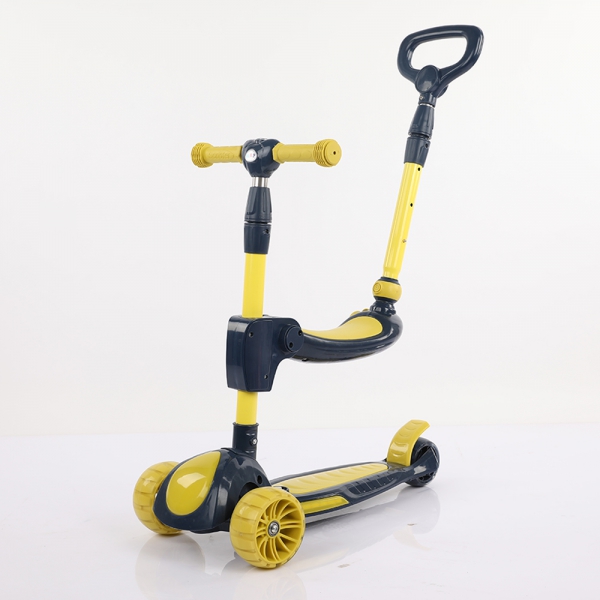 Xe scooter nhạc đèn có ghế ngồi, cần đẩy 3in1 Animo ZT-605 (Vàng)