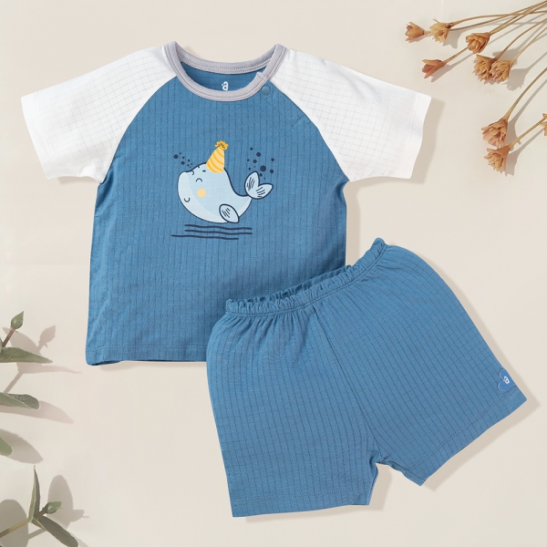 Bộ sơ sinh tính năng ngắn Chống muỗi Animo VĐ722014 (0-24M,Xanh)