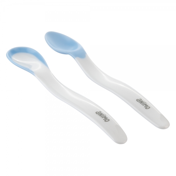 Vỉ 2 muỗng cảm biến nhiệt cho bé ăn dặm Amino (xanh, RK3719)