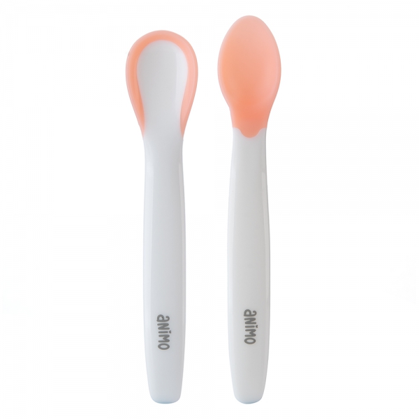 Vỉ 2 muỗng cảm biến nhiệt cho bé ăn dặm Amino (hồng, RK3719)