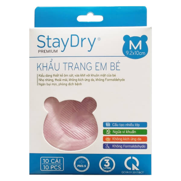 Khẩu trang trẻ em StayDry Size M - Hồng