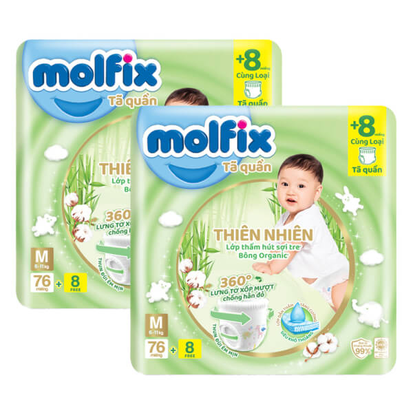 Combo 2 Tã quần Molfix Thiên Nhiên (M, 6 - 11kg, 76 miếng) (giao bao bì ngẫu nhiên)