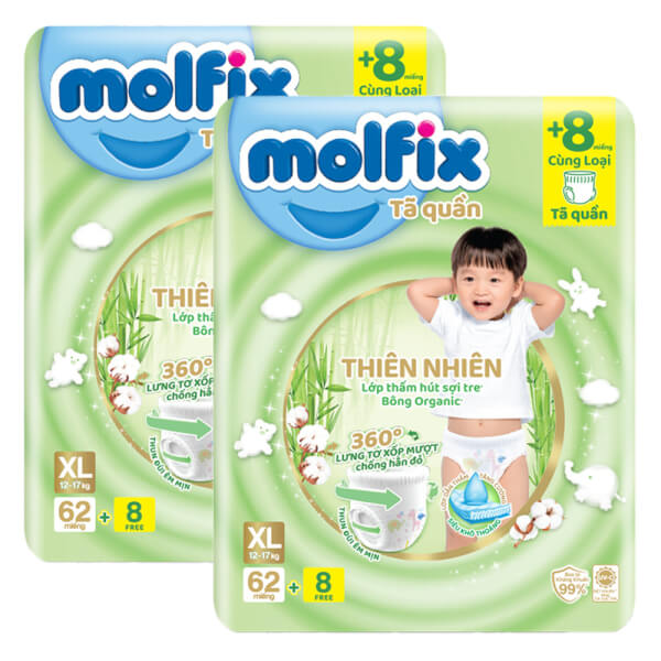 Combo 2 Tã quần Molfix Thiên Nhiên (XL, 12 - 17kg, 62 miếng) (giao bao bì ngẫu nhiên)
