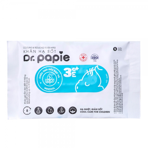 Khăn lau hạ sốt Dr.Papie 5 tờ cho bé 3M+