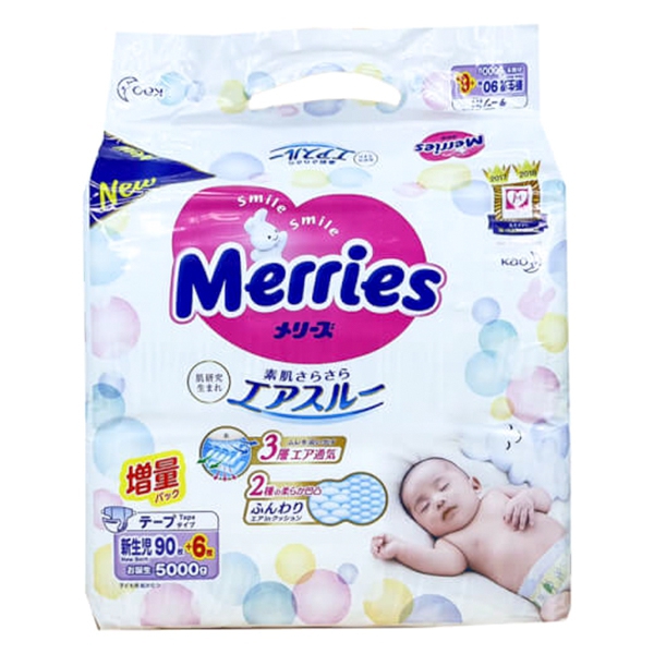 Tã dán Merries nội địa (Newborn, dưới 5kg, 90 + 6 miếng)