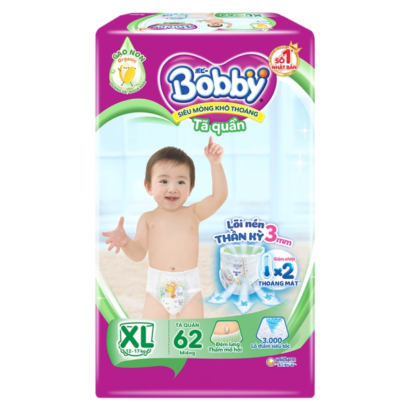 Combo 4 gói Bỉm tã quần Bobby size XL 62 miếng (12-17kg)