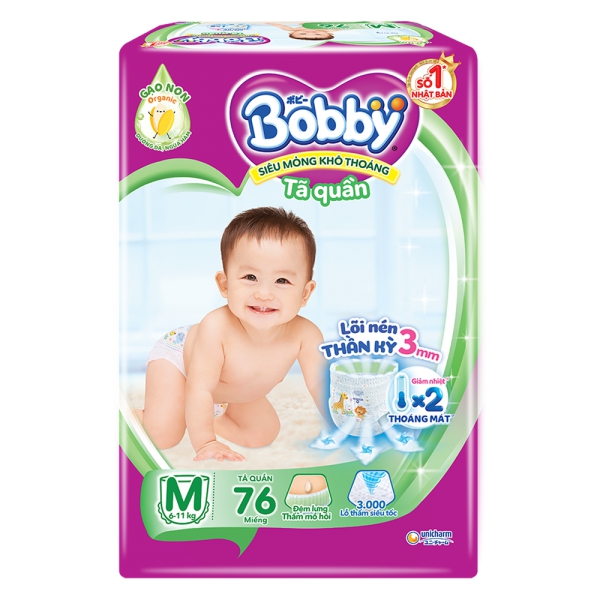 Combo 2 gói Bỉm tã quần Bobby size M 76 miếng (6-10kg)