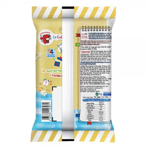 Thực phẩm bổ sung phô mai Con Bò Cười vuông Le Cube tổ yến