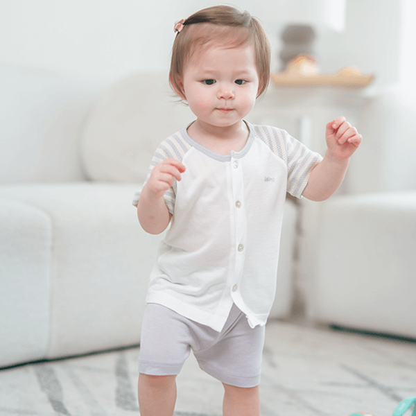 Bộ sơ sinh tính năng ngắn, vải lưới Animo I0322021 (0-12M,Xám)