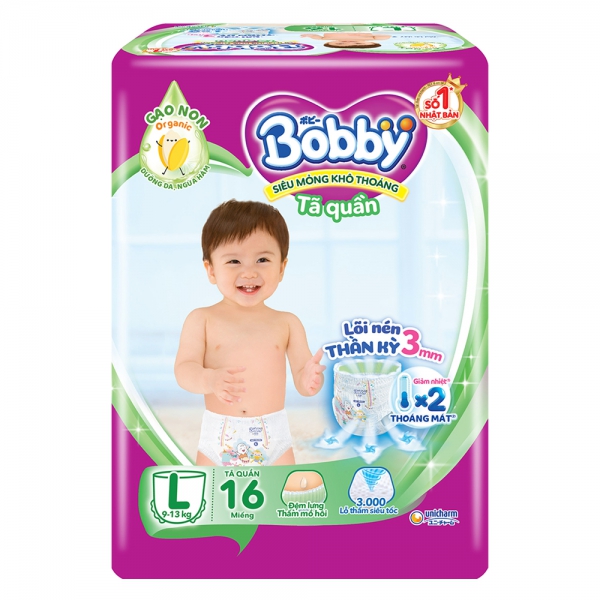 Tã quần Bobby Fresh (L, 9-13kg, 16 miếng)