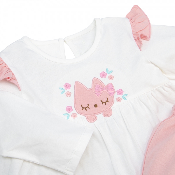 Bộ bé gái dài BST Mèo ngủ mơ Animo ST722037 (6M-6Y,Trắng)