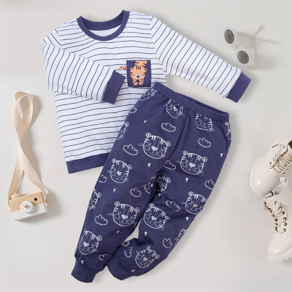 Bộ bé trai dài, BST Bé dần Animo HN722040 (6M-3Y,Sọc xanh)