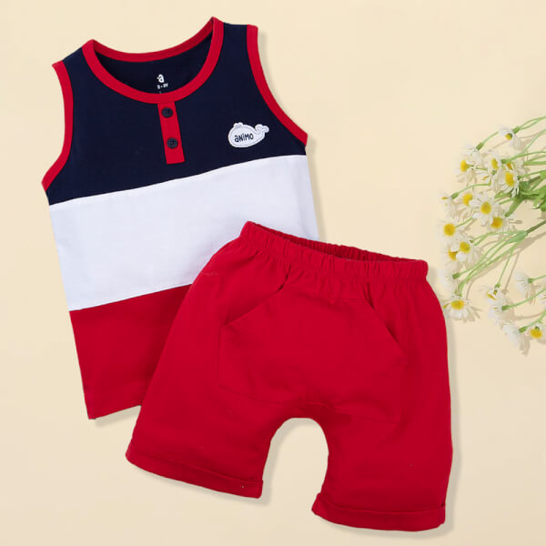 Bộ bé trai ngắn, bst Biển sâu dậy sóng Animo HN822065 (6M-6Y, Đỏ)