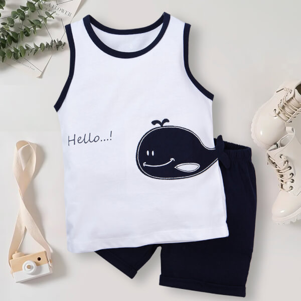 Bộ bé trai ngắn, bst Biển sâu dậy sóng Animo HN822066 (6M-3Y, Trắng)