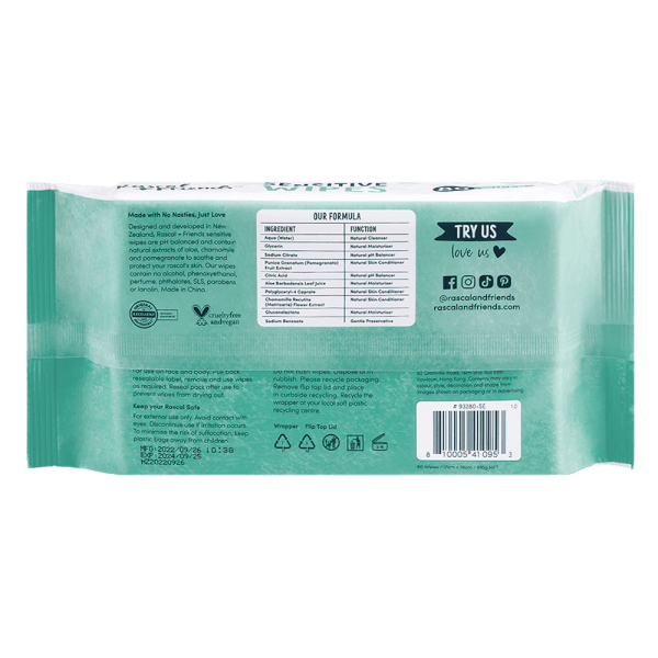 Khăn ướt dịu nhẹ Rascal + Friends (80 tờ)