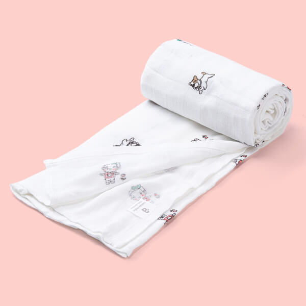 Combo 2 Khăn gạc sợi tre in hình Animo BM9X (90x90cm)