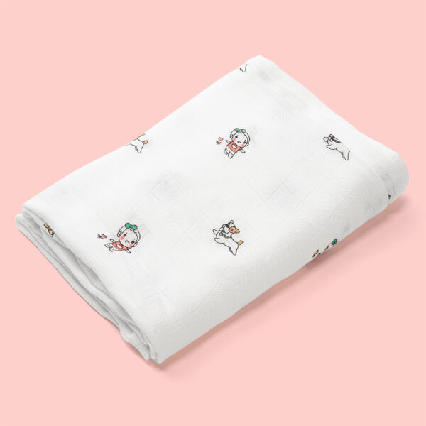 Combo 2 Khăn gạc sợi tre in hình Animo BM9X (90x90cm)