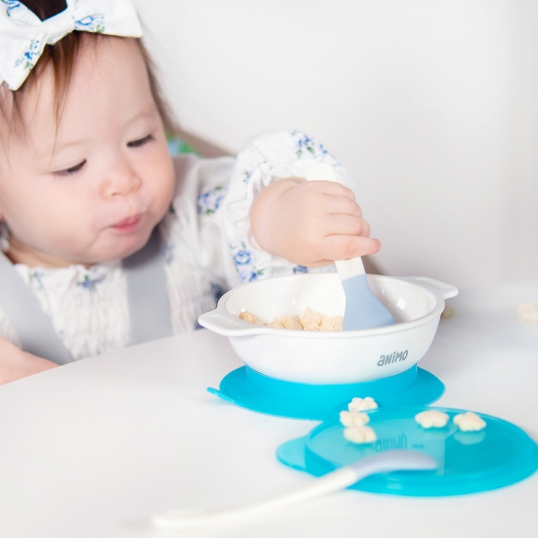 Bát ăn dặm chống trượt kèm nắp Animo (250ml, RKC1008, xanh)