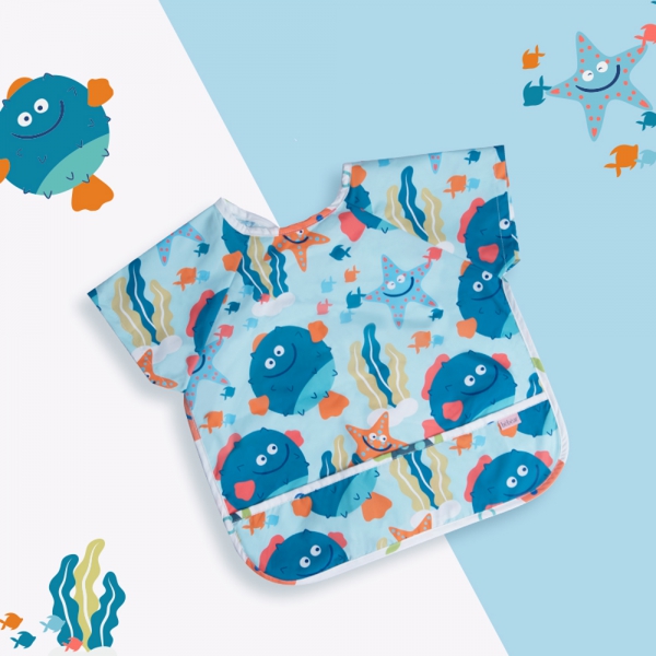 Áo ăn dặm chống thấm tay ngắn Bebear (Xanh, BD8646, size M)