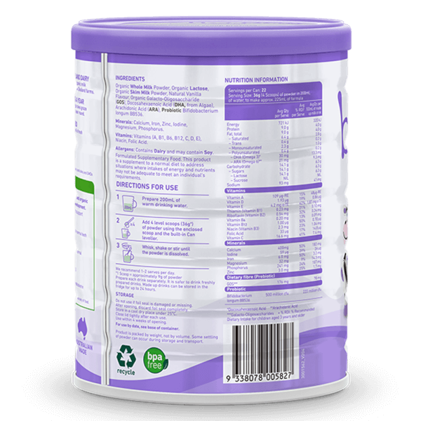 Combo 2 Sữa Bubs Organic Bovine số 4 Junior 800g (3-12 tuổi)