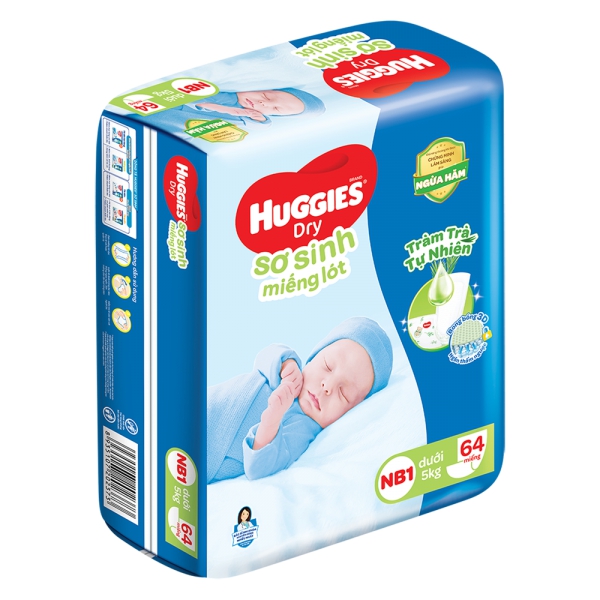 Miếng lót Huggies (Newborn 1, dưới 5kg, 64 miếng)