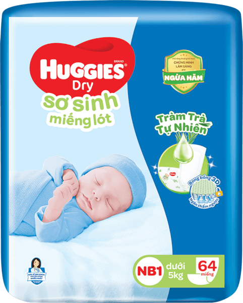 Miếng lót Huggies (Newborn 1, dưới 5kg, 64 miếng)