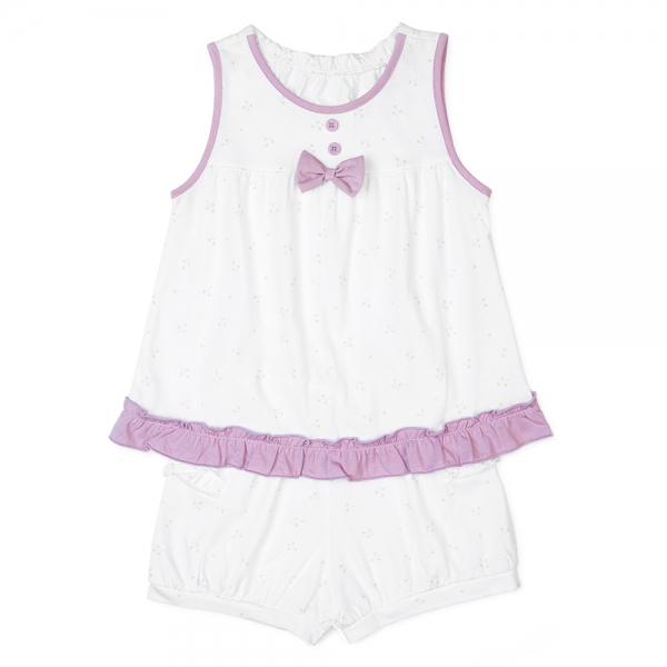 Bộ bé gái ngắn Animo TQ1122072 (6-9M,Trắng phối tím)