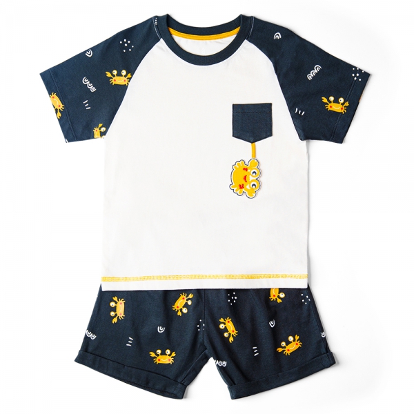 Bộ bé trai ngắn, Bst Cua sốt trứng muối Animo HN1122092 (6M-6Y,Trắng)