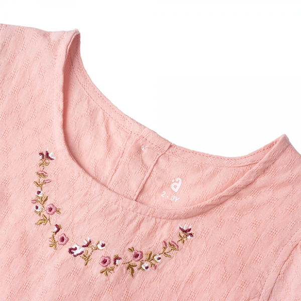 Đầm vải bé gái thêu hoa Animo TX1122075 (6M-6Y,Hồng)