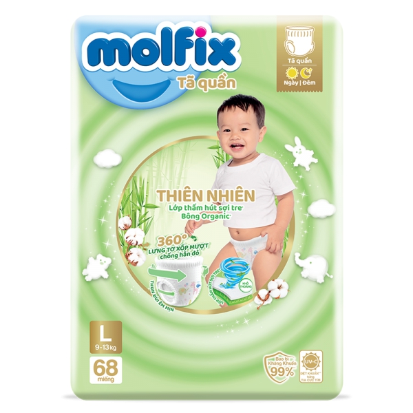 Combo 2 Tã quần Molfix (L, 9 - 13kg, 68 miếng) (giao bao bì ngẫu nhiên)