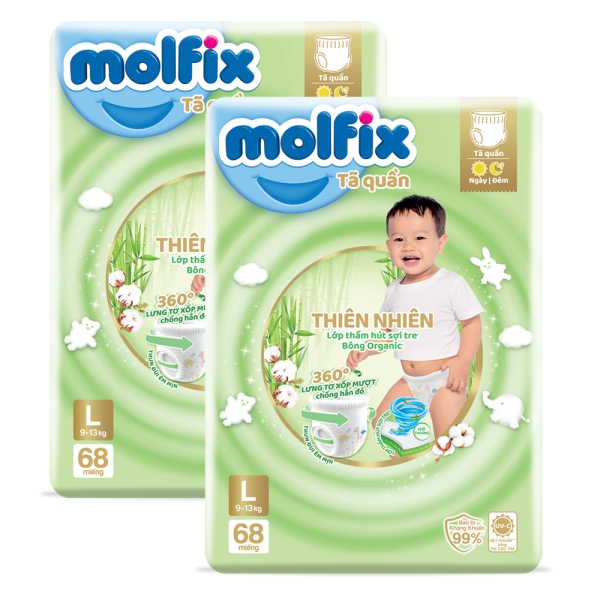 Combo 2 Tã quần Molfix (L, 9 - 13kg, 68 miếng) (giao bao bì ngẫu nhiên)