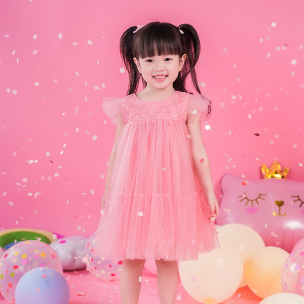 Đầm voan bé gái Animo TX422057 (6M-6Y,Hồng)