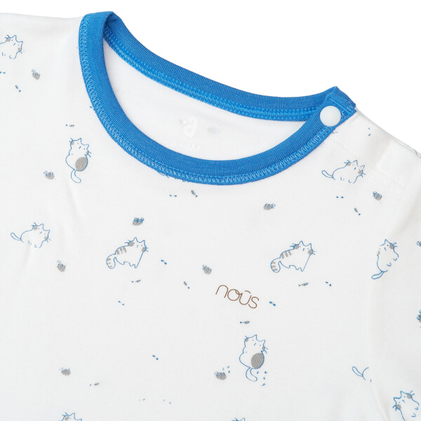 Bộ tính năng ngắn Nous_Animo NA1022006 (0-24M,Trắng ht Mèo xanh)