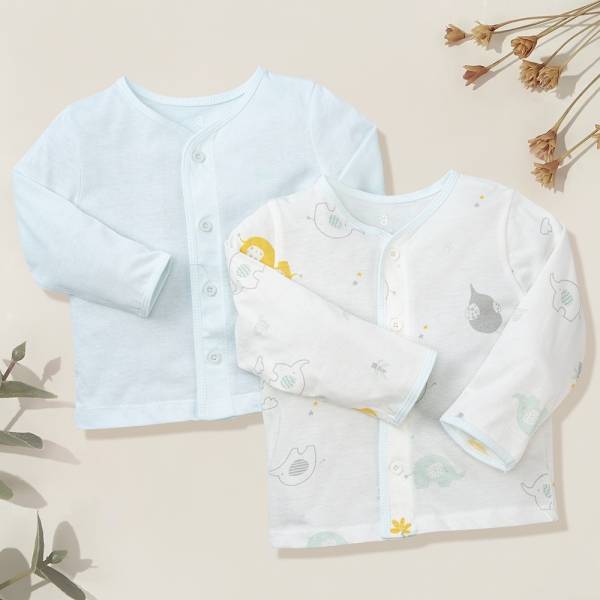 Cặp áo sơ sinh cài giữa tay ngắn Animo DT622010 (NB-12M,Xanh ngọc_Trắng)