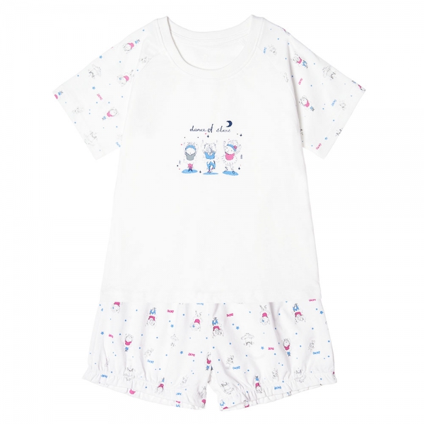 Bộ bé gái ngắn BST Búp bê nhảy múa Animo KN922060 (6M-6Y,Trắng phối xanh)