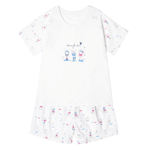 Bộ bé gái ngắn BST Búp bê nhảy múa Animo KN922060 (6M-6Y,Trắng phối xanh)