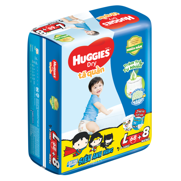 Tã quần Huggies Dry Pants gói cực đại (L, 9-14kg, 68 miếng) (Sản phẩm sẽ được giao với bao bì ngẫu nhiên)