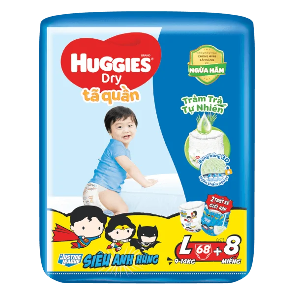 Tã quần Huggies Dry Pants gói cực đại (L, 9-14kg, 68 miếng) (Sản phẩm sẽ được giao với bao bì ngẫu nhiên)