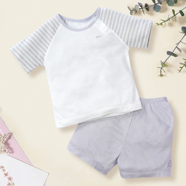 Bộ sơ sinh tính năng ngắn, vải lưới Animo I0322021 (12-24M,Xám)