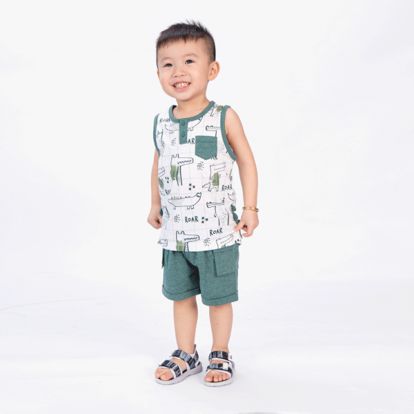 Bộ bé trai ngắn Bst Cá sấu lùn Animo VĐ1122082 (6M-6Y,Xanh)