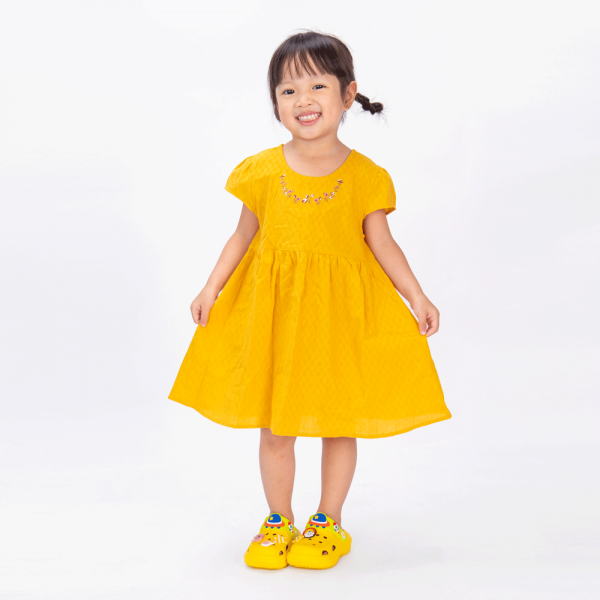 Đầm vải bé gái thêu hoa Animo TX1122076 (6M-6Y,Vàng)