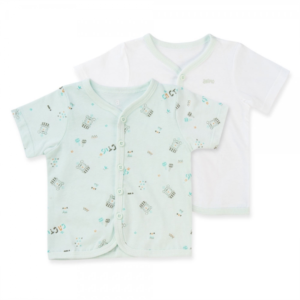 Cặp áo sơ sinh cài giữa tay ngắn Animo NB422055 (NB-9M,Xanh ngọc-trắng)