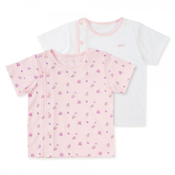 Cặp áo sơ sinh cài chéo tay ngắn Animo NB422051 (NB-9M, Hồng-trắng-Giao màu ngẫu nhiên)