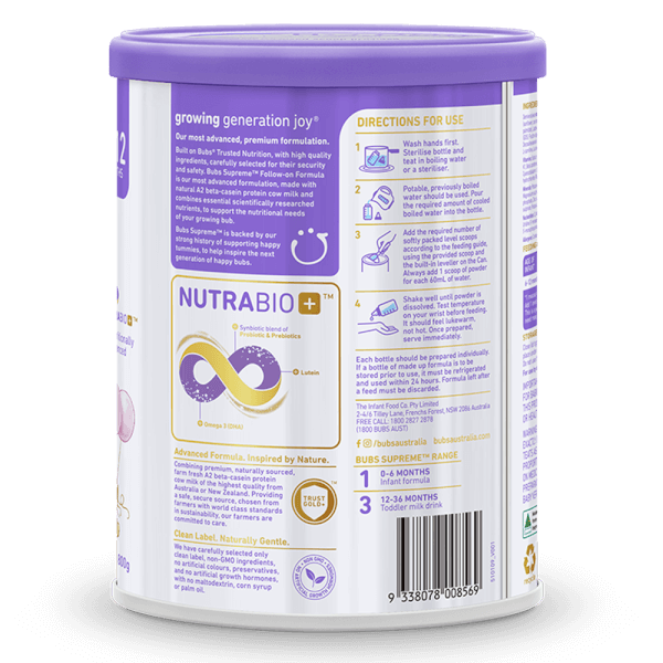 Sữa Bubs Supreme số 2 800g (6-12 tháng)