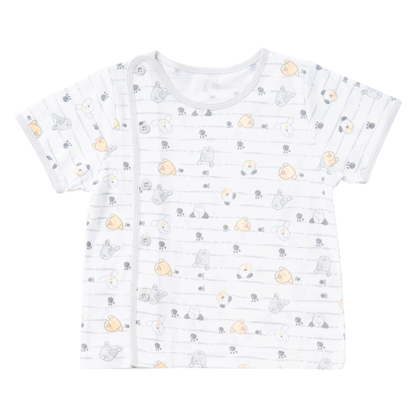 Cặp áo sơ sinh cài chéo tay ngắn Animo KV123018 (NB-12M,Trắng họa tiết_Xám)