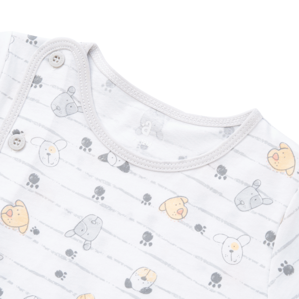 Cặp áo sơ sinh cài chéo tay ngắn Animo KV123018 (NB-12M,Trắng họa tiết_Xám)