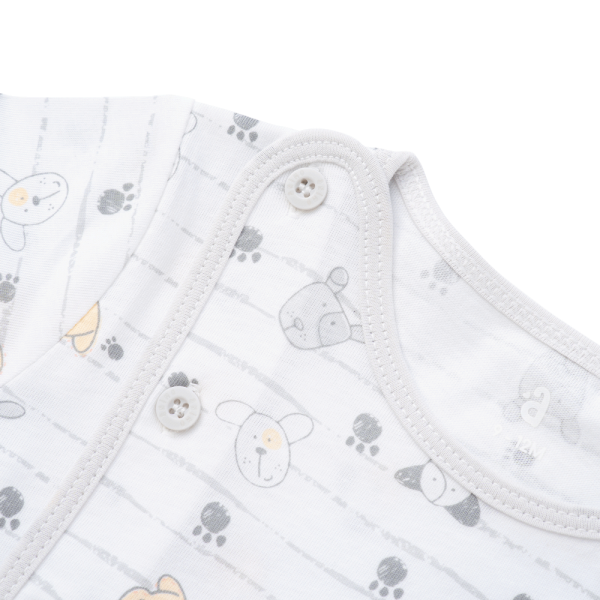 Cặp áo sơ sinh cài chéo tay ngắn Animo KV123018 (NB-12M,Trắng họa tiết_Xám)