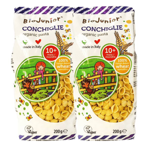 Combo 2 Mì nui ăn dặm hữu cơ cho bé hình vỏ sò BioJunior 200g